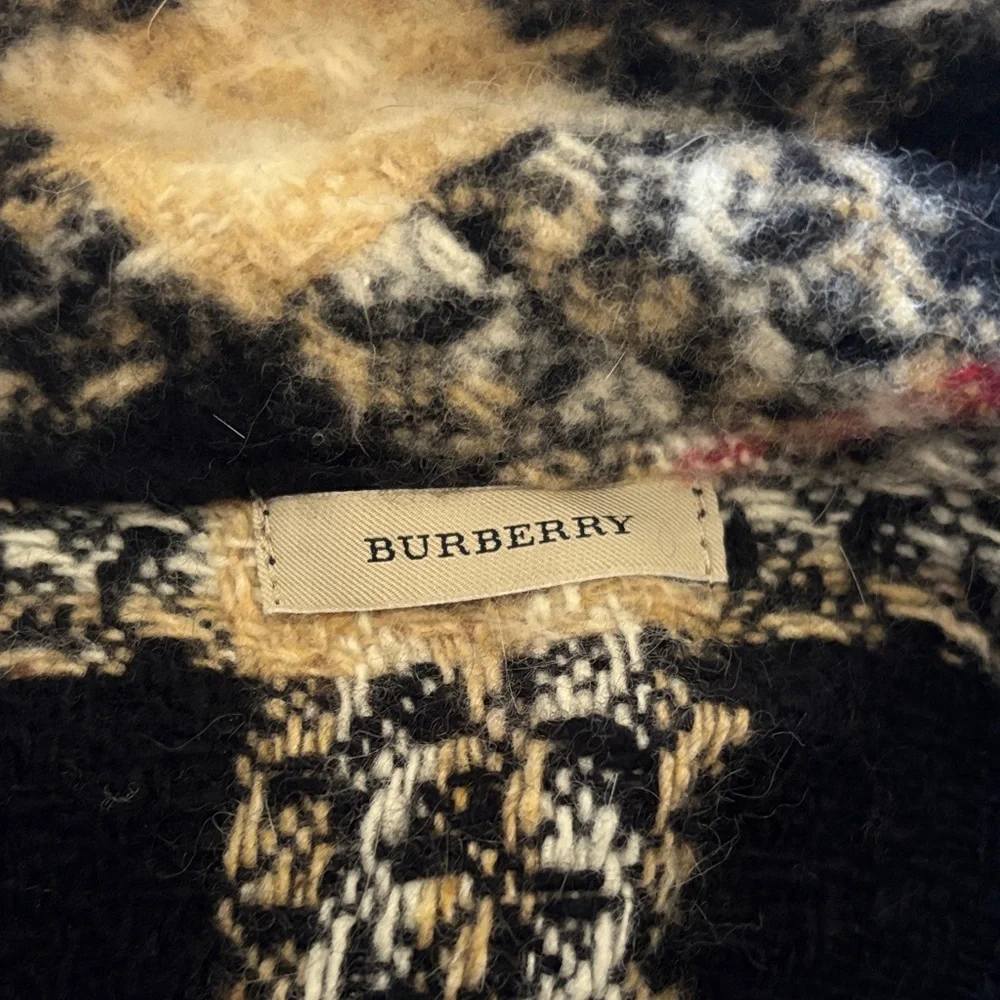 Burberry Cowl Neck Black and Cream Plaid Cape - Picture 3 of 3